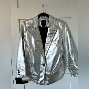 Smythe Lambskin Leather Blazer in Silver